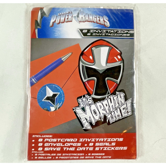 Power Rangers Morphin Time Birthday Supplies 16 Invitations & Thank You Notes - Picture 2 of 6